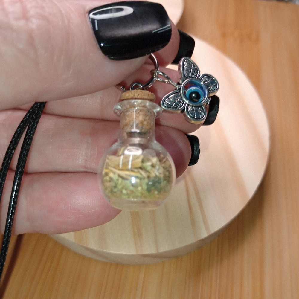 Protection Bottle Adjustable Black Cord Necklace With Evil Eye BFly